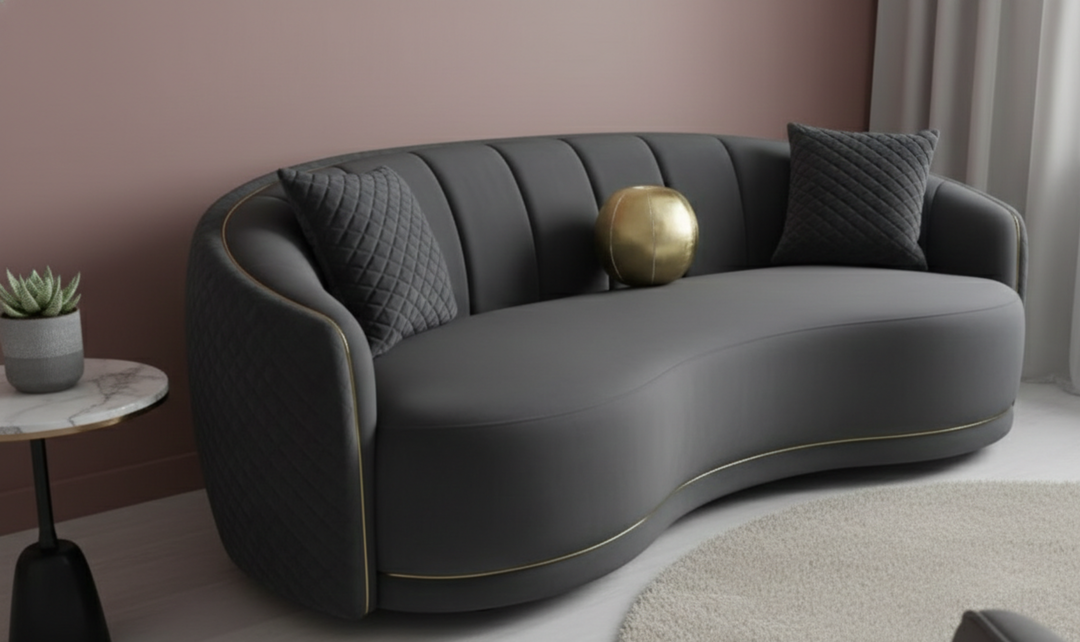 Modern Heritage Brookside Velvet Curved 3-Seater Sofa With Gold Trim-Dark Grey-jennifer