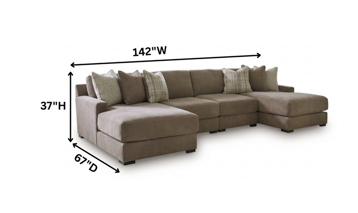 Modern Heritage Camellia-Court Fabric 4-Piece Double Chaise Sectional Sofa-Jennifer