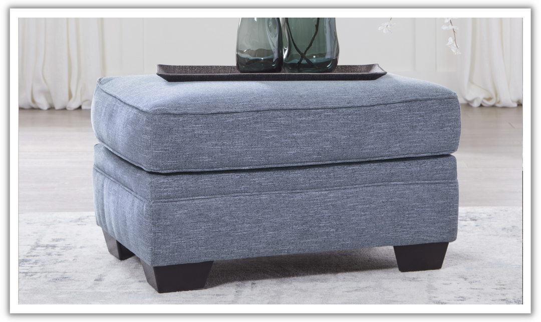 Modern Heritage Carissa Manor Denim Fabric Ottoman-Jennifer Furniture