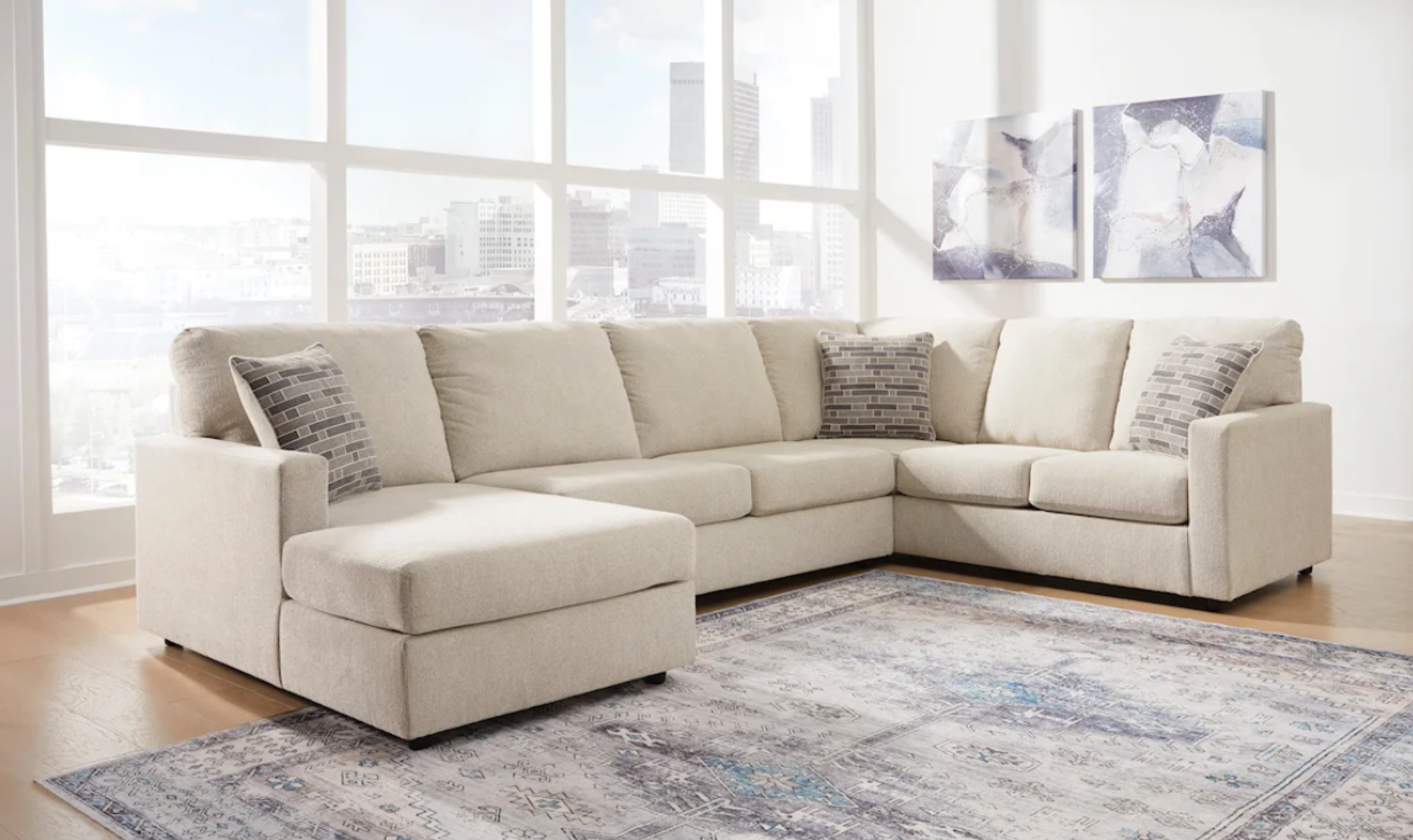 Modern Heritage Edenfield 3-Piece U-Shape Fabric Sectional with Chaise