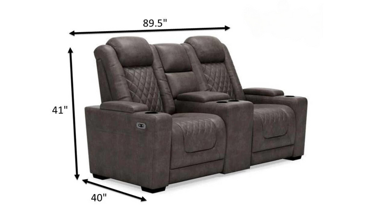 Modern Heritage HyllMont Gray Leather Power Reclining Loveseat with Console