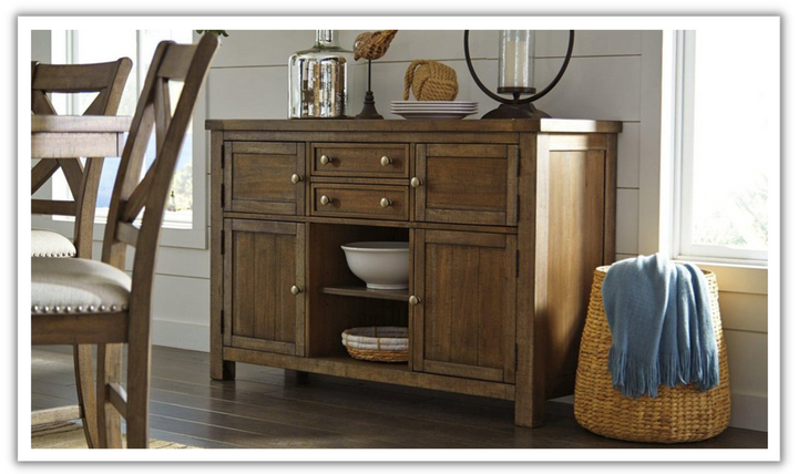 Modern Heritage Mori 4 Doors 2 Drawers Wooden Server in Grayish Brown