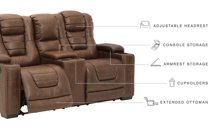 Ashley Owner's Box 2-Seater Leather Recliner Loveseat in Brown-Jennifer Furniture