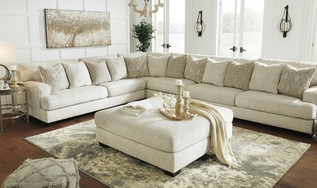 Modern Heritage Rawcliffe Parchment Fabric Oversized Ottoman