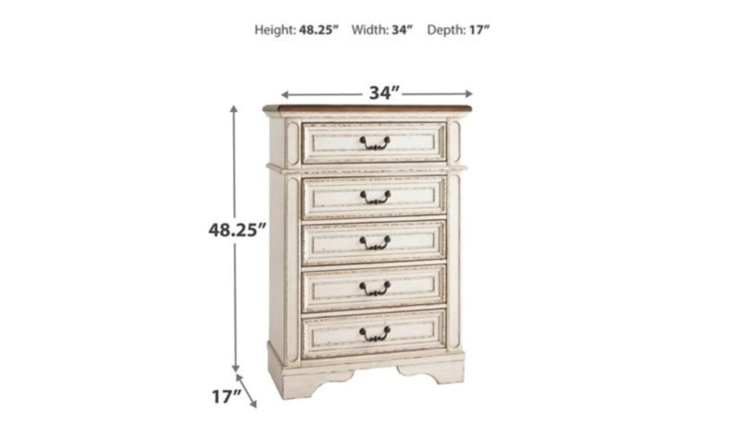 Modern Heritage Realyn 5 Drawer Wooden Chest in Ivory