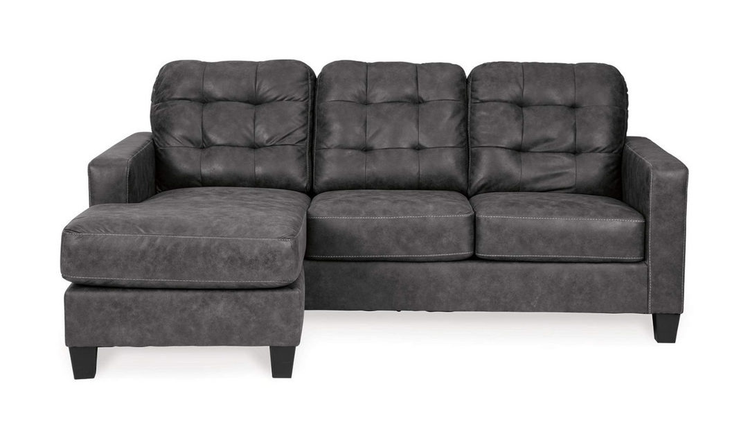 Modern Heritage Venaldi Gunmetal Leather Queen Sleeper Sofa Chaise