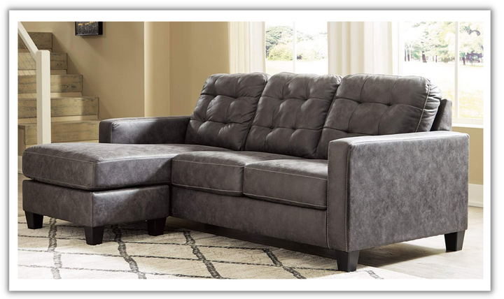Modern Heritage Venaldi Gunmetal Leather Queen Sleeper Sofa Chaise