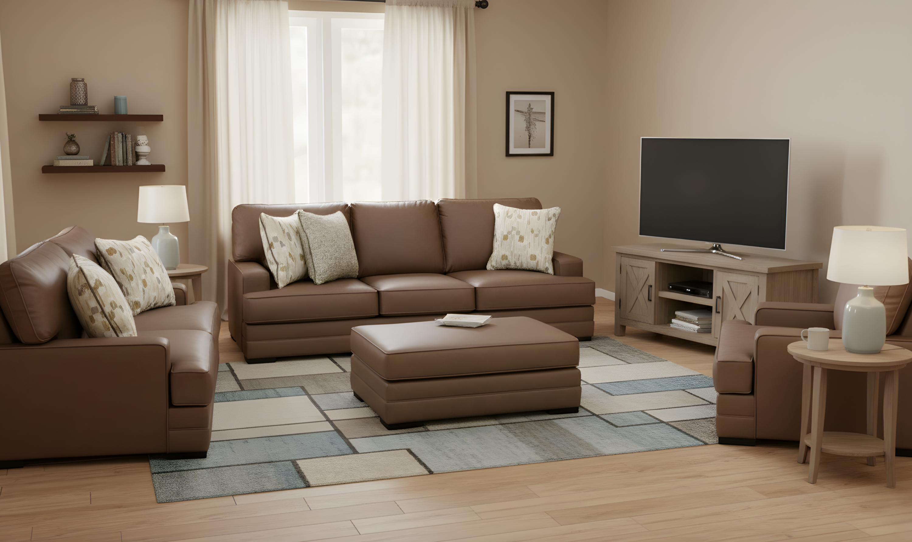 Modern Heritage VillaCourt Leather Living Room Set-jennifer