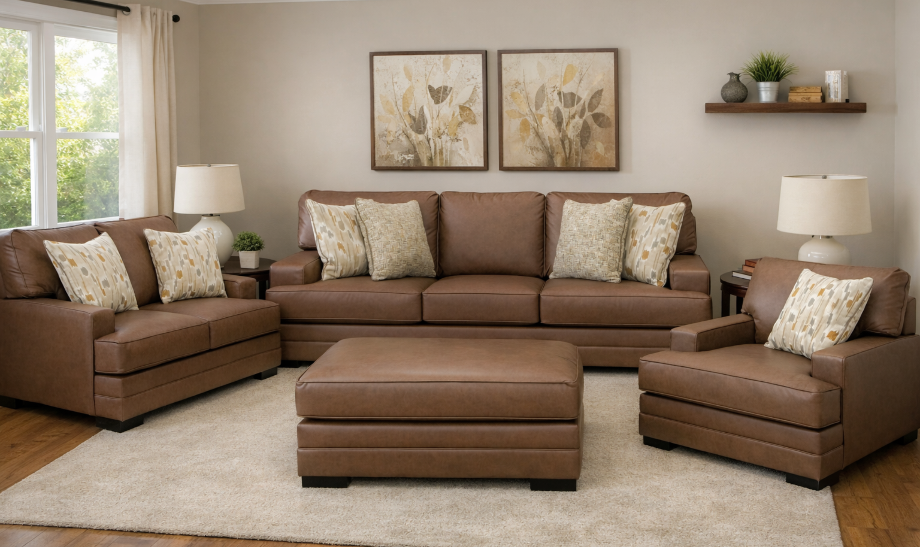 Modern Heritage VillaCourt Leather Living Room Set-jennifer