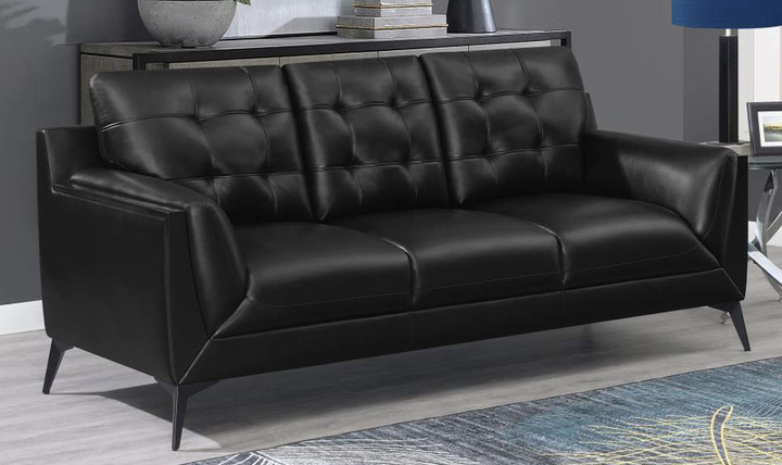 Coaster Furniture Moira 3-Seater Tufted Leather Sofa in Black