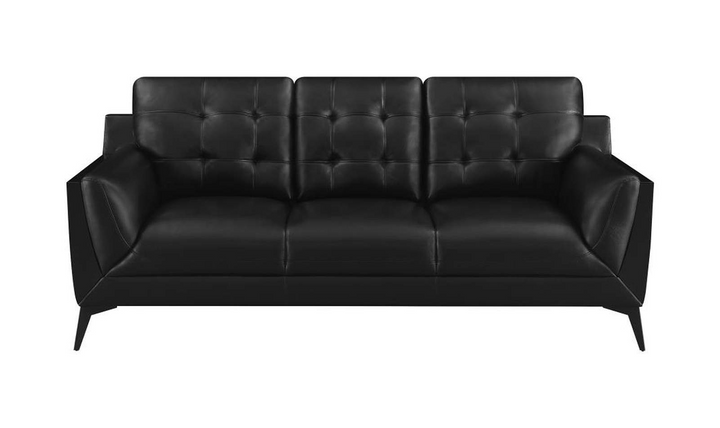 Coaster Furniture Moira 3-Seater Tufted Leather Sofa in Black