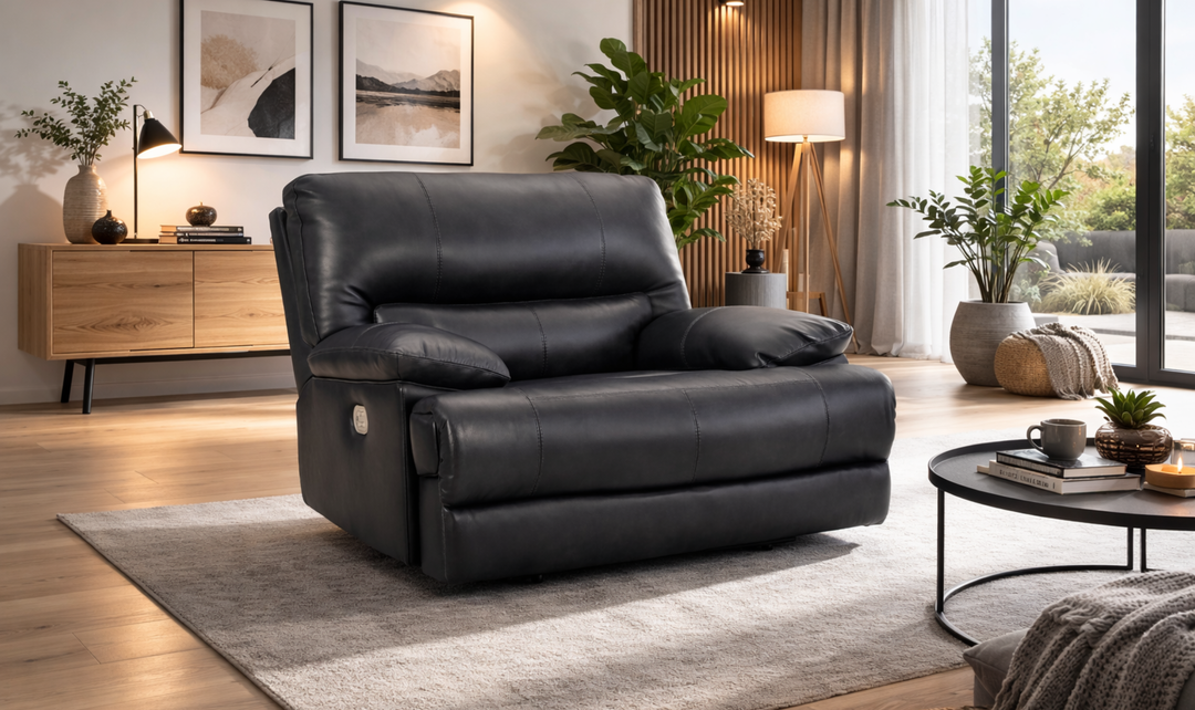 Modern Heritage Mountainous Leather Black Power Recliner Chair With Power Headrest