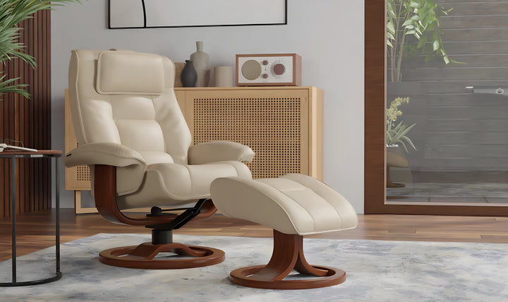Mustang R Leather Swivel Manual Recliner Chair with Footstool -Jennifer Furniture