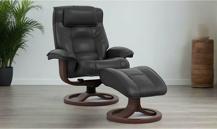 Mustang R Leather Swivel Manual Recliner Chair with Footstool -Jennifer Furniture