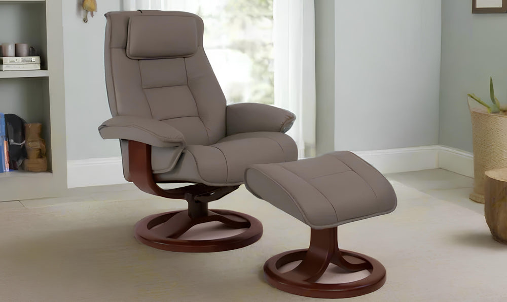 Mustang R Leather Swivel Manual Recliner Chair with Footstool -Jennifer Furniture