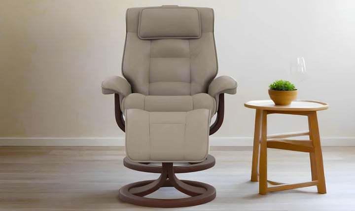 Mustang R Leather Swivel Manual Recliner Chair with Footstool -Jennifer Furniture