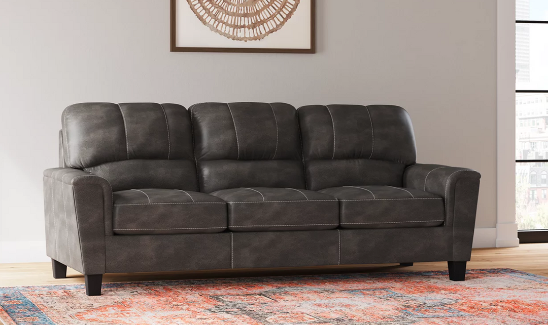 Modern Heritage Navi 3-Seater Faux Leather Sofa with Track Arms