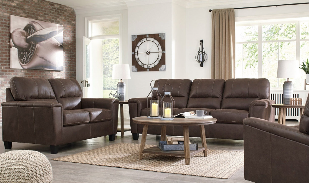 Modern Heritage Navi 3-Seater Faux Leather Sofa with Track Arms