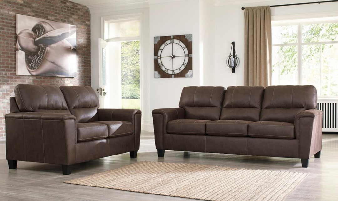 Modern Heritage Navi 3-Seater Faux Leather Sofa with Track Arms