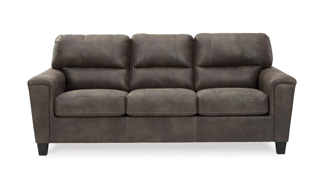 Modern Heritage Navi 3-Seater Faux Leather Sofa with Track Arms