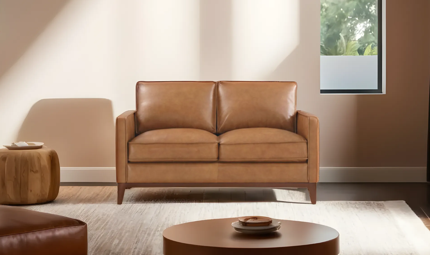Buy Leather Italia Newport Track Arm Loveseat in Camel Online at