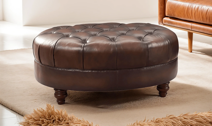 Newport Leather Ottoman With Wooden Legs-Jennifer Furniture