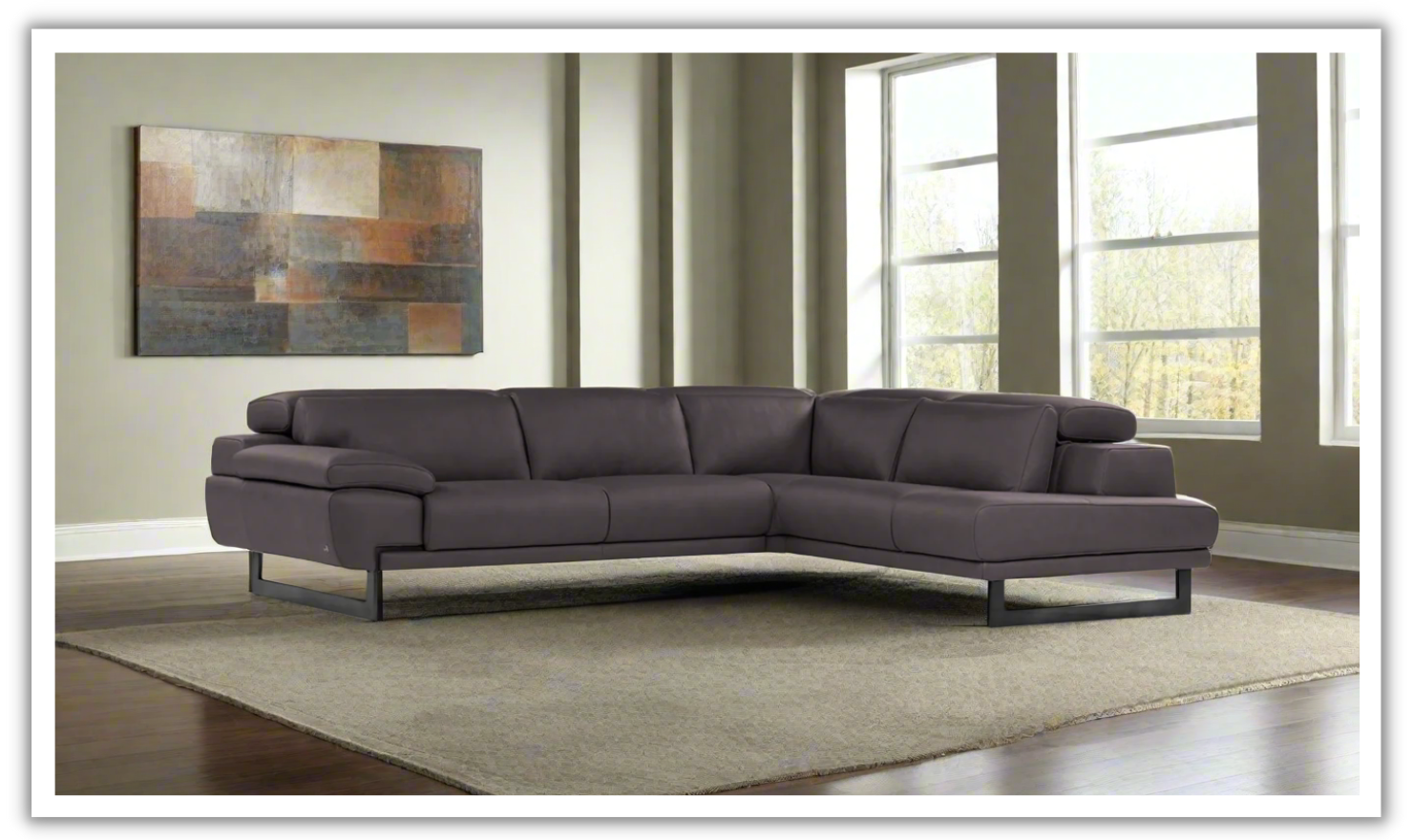 Nicoletti Italia Jersey 4-Seater L-Shape Leather Chaise Sectional in Coat Brown