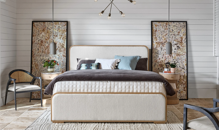 Universal Nomad Upholstered Panel Bedroom Set in Oak Finish