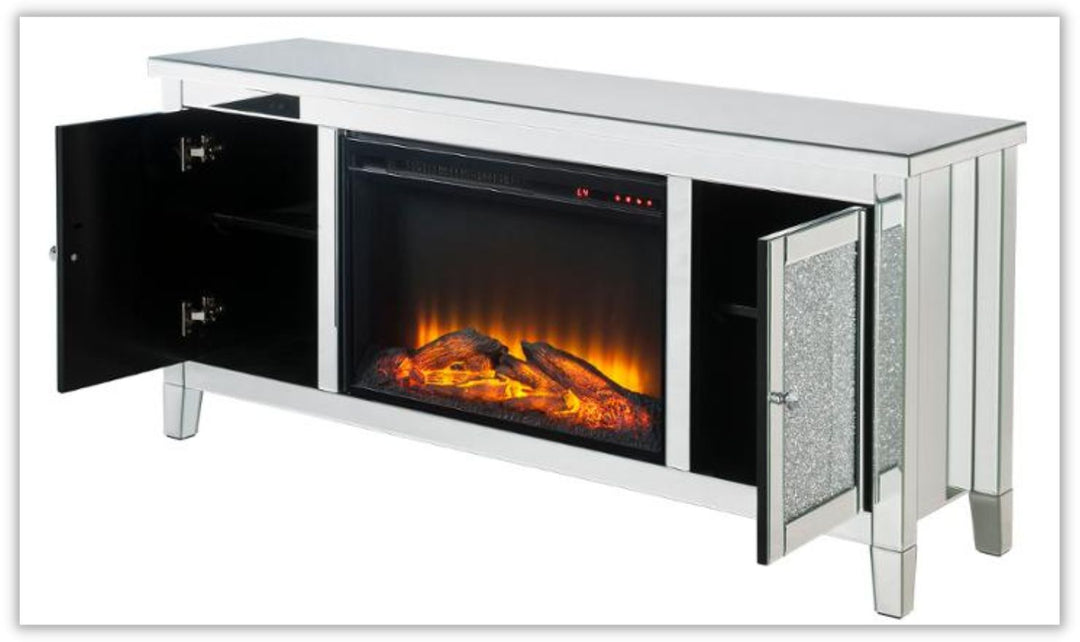 Noralie Electric Mirrored Silver Freestanding Fireplace