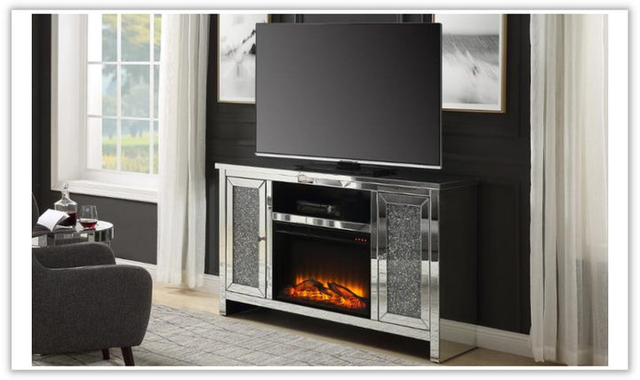 Noralie Electric Mirrored Silver Freestanding Fireplace