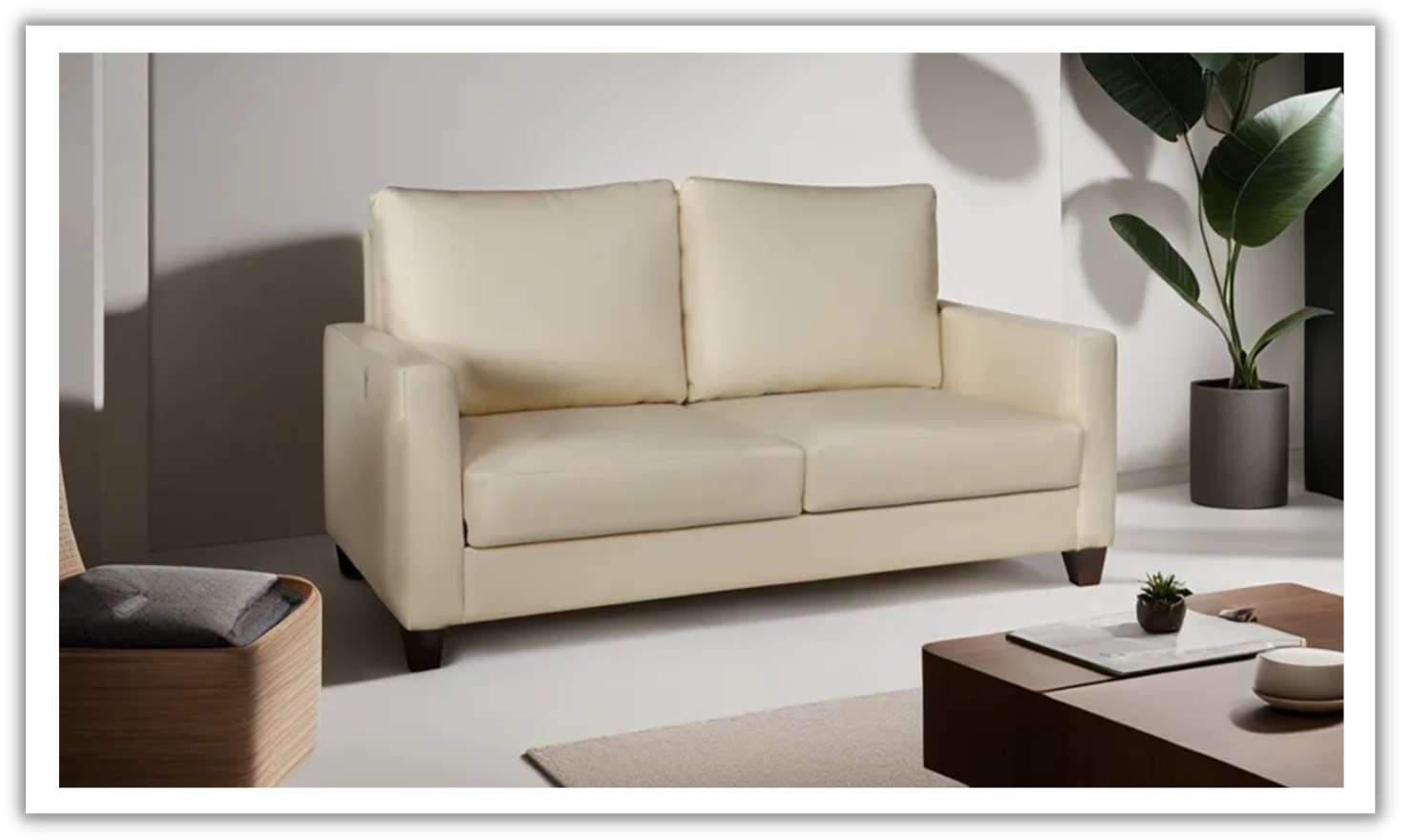 Cuddle Queen Leather Sleeper Sofa With Wood and Chrome Legs