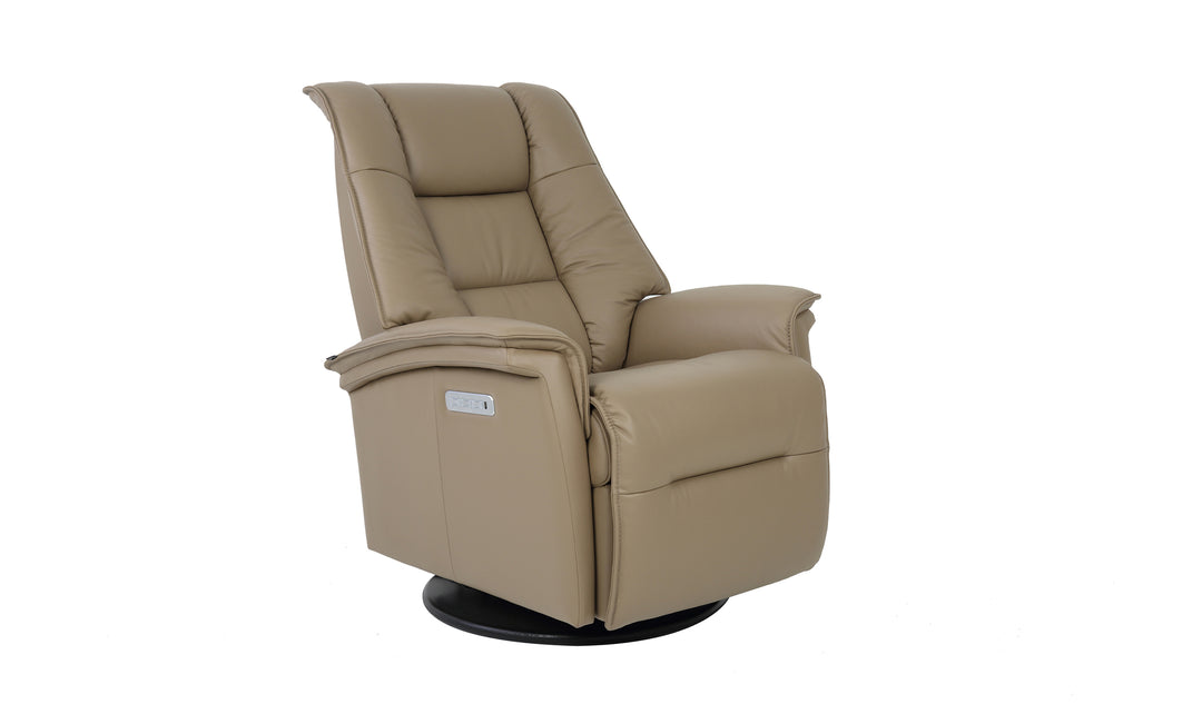 Fjords Paris Leather Power Recliner Chair with Swivel Base & Power Headrest