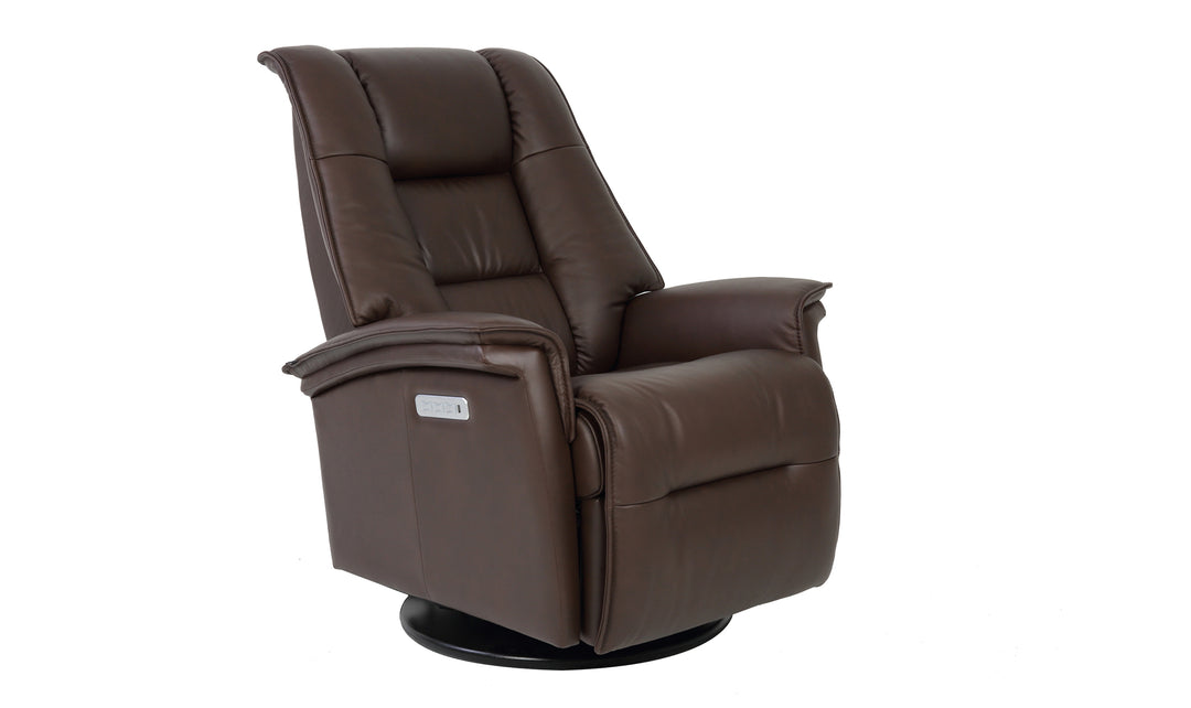 Fjords Paris Leather Power Recliner Chair with Swivel Base & Power Headrest
