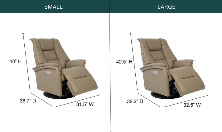 Fjords Paris Leather Power Recliner Chair with Swivel Base & Power Headrest