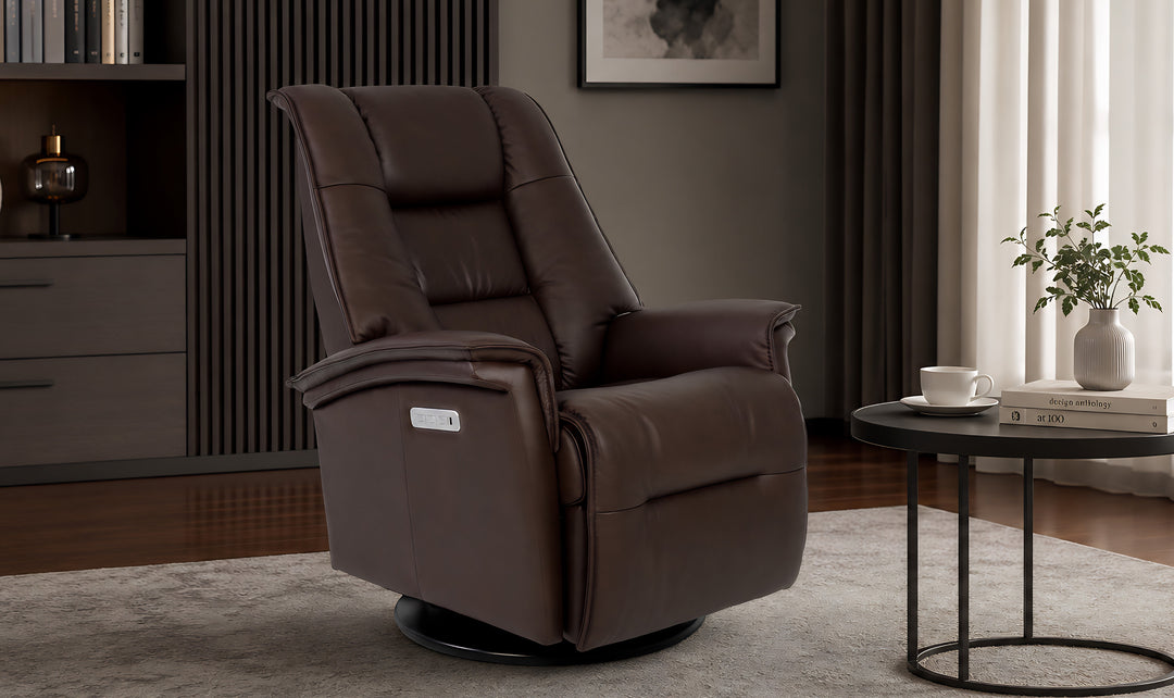 Fjords Paris Leather Power Recliner Chair with Swivel Base & Power Headrest