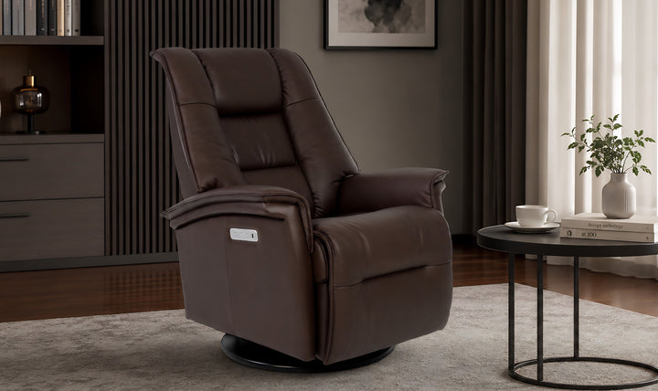 Fjords Paris Leather Power Recliner Chair with Swivel Base & Power Headrest