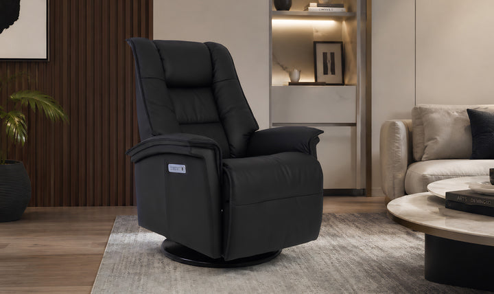 Fjords Paris Leather Power Recliner Chair with Swivel Base & Power Headrest