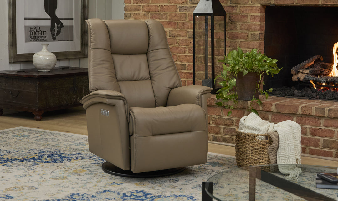 Fjords Paris Leather Power Recliner Chair with Swivel Base & Power Headrest