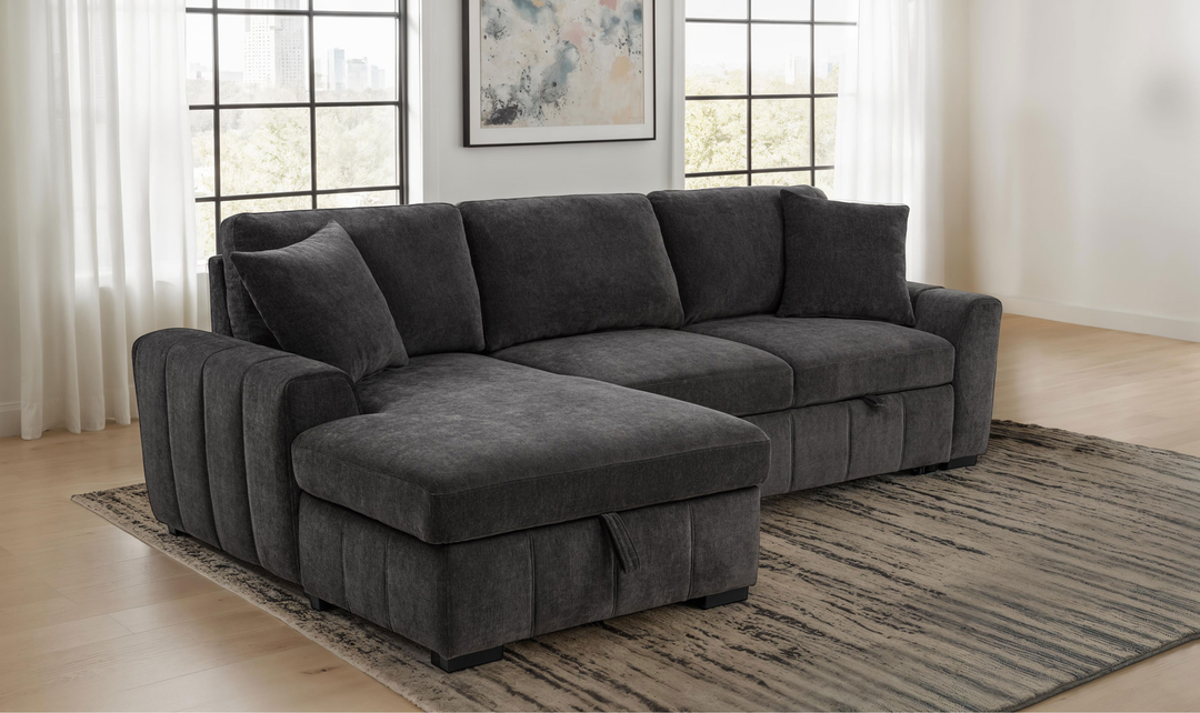 Modern Heritage Pastrana Fabric Sleeper Sectional Chaise Sofa - Jennifer Furniture