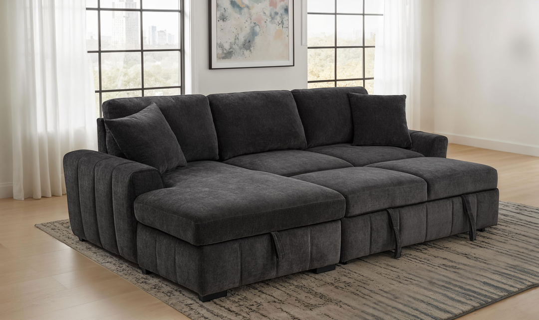 Modern Heritage Pastrana Fabric Sleeper Sectional Chaise Sofa - Jennifer Furniture