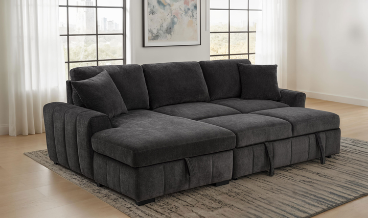 Modern Heritage Pastrana Fabric Sleeper Sectional Chaise Sofa - Jennifer Furniture