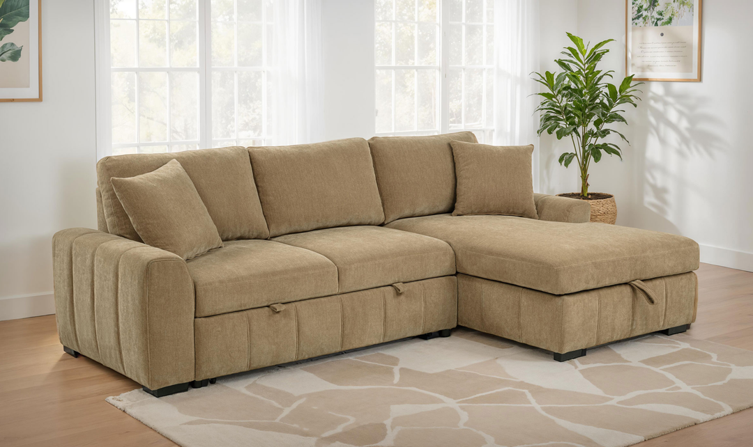 Modern Heritage Pastrana Fabric Sleeper Sectional Chaise Sofa - Jennifer Furniture