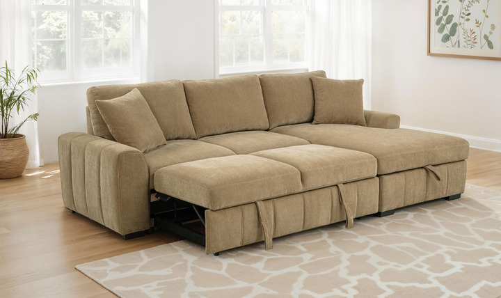 Modern Heritage Pastrana Fabric Sleeper Sectional Chaise Sofa - Jennifer Furniture