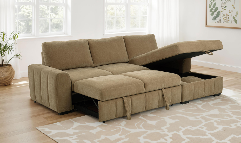Modern Heritage Pastrana Fabric Sleeper Sectional Chaise Sofa - Jennifer Furniture