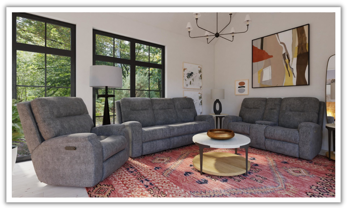 Flexsteel Penn Power Reclining Living Room Set in Fabric
