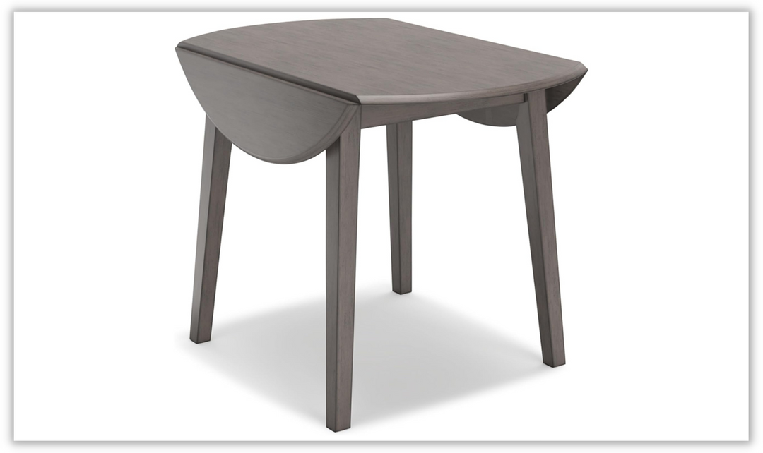 Shullden Round Drop Leaf Wooden Dining Table in Gray