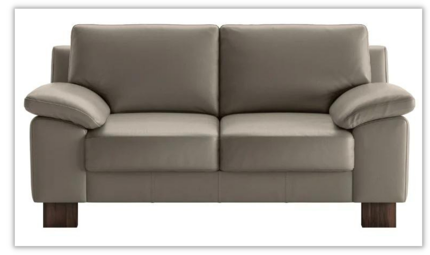 Poet Leather Loveseat with Wood Legs and HR Foam