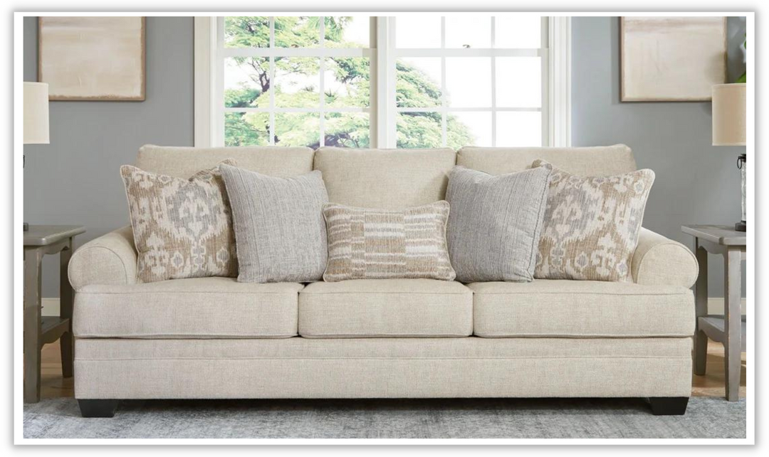 Rilynn 3-Seater Stationary Fabric Sofa With Rolled Arms