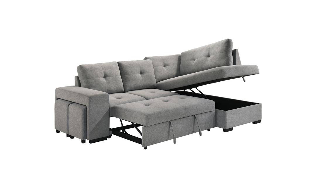 Modern Heritage Roanne Fabric Twin Sleeper Sectional Sofa With Two Footstools