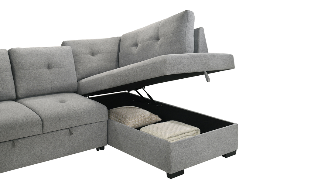 Modern Heritage Roanne Fabric Twin Sleeper Sectional Sofa With Two Footstools